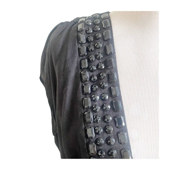 Carol Little 100% Linen Tunic Black Beaded Deep V Neckline XL Party Cocktail - Picture 10 of 11